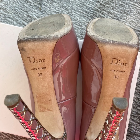 Dior Blush Patent Leather Peep Toe Cannage heel Platforms Pumps Size 38 - Picture 6 of 7